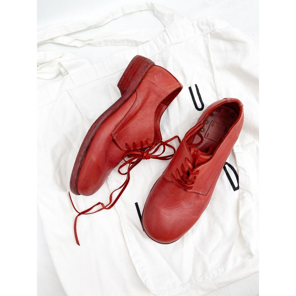 Guidi 792Z Red Leather Lace Up Round Toe Derby Shoes Size 35